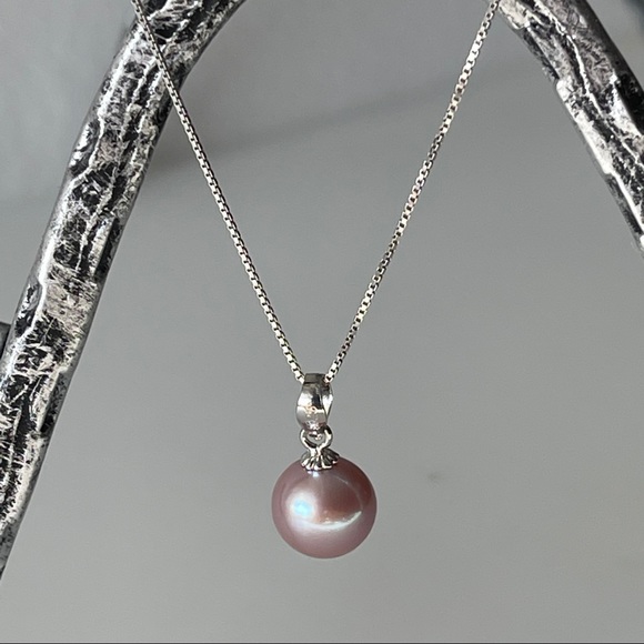 Real Round 3A Purple Freshwater Pearl Pendant 925 Sterling Silver Necklace - Picture 9 of 14